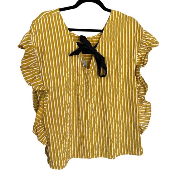 Eloquii Women's Ruffle Sides Bow-Back Stripped 100% Cotton Top Size 14 PLUS - Picture 3 of 4